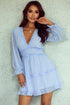 Layered Ruffled Open Back Puff Sleeve Swiss Dot Mini Dress